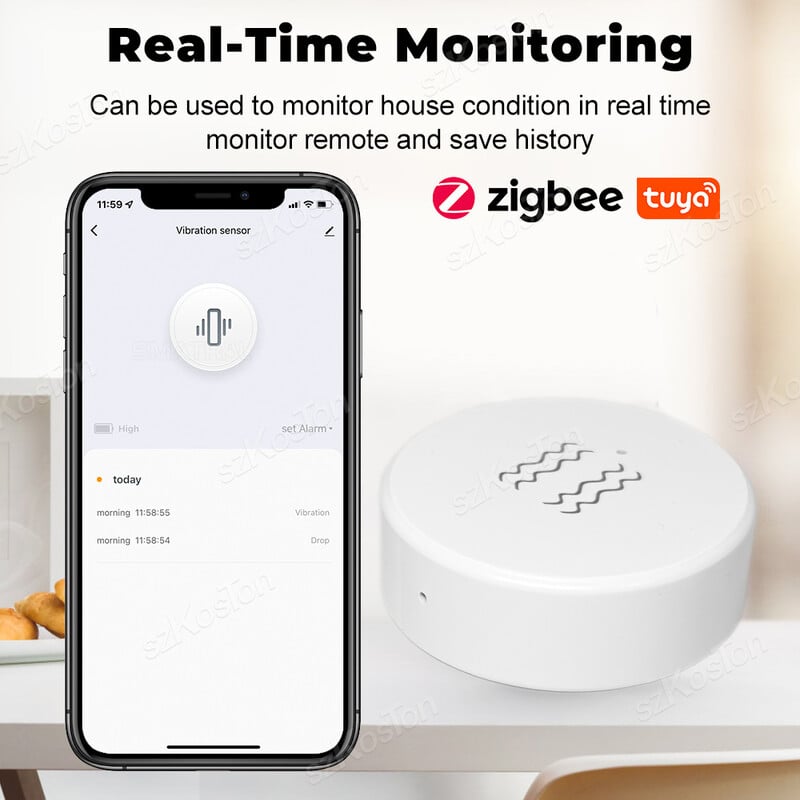 Tuya ZigBee Интелигентен вибрационен сензор Детектор за падане и накланяне Счупване на прозореца на вратата Алармена система против взлом Интелигентна защита на дома Сигурност