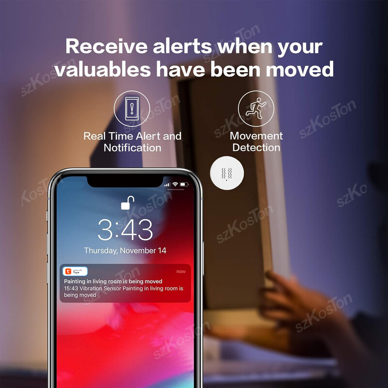 Tuya ZigBee Интелигентен вибрационен сензор Детектор за падане и накланяне Счупване на прозореца на вратата Алармена система против взлом Интелигентна защита на дома Сигурност