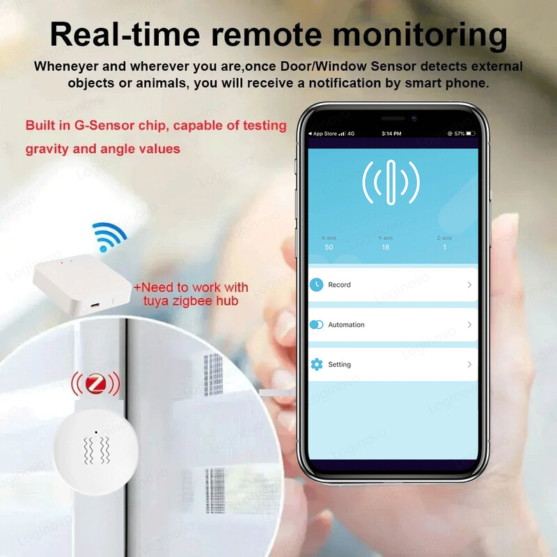 Zigbee vibratsiooniandur Smart Life Tuya Shock Kallutuse häiretuvastus Ukseakna detektor Turvakaitse Alexa Google