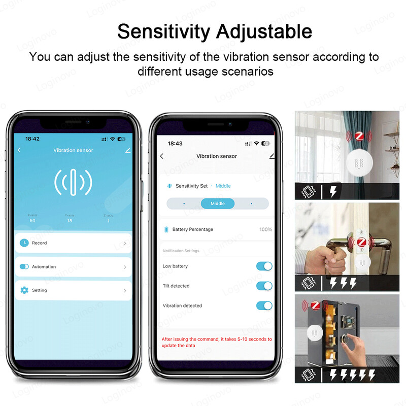 Zigbee vibratsiooniandur Smart Life Tuya Shock Kallutuse häiretuvastus Ukseakna detektor Turvakaitse Alexa Google
