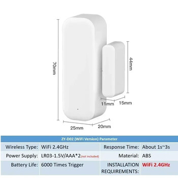 Tuya WiFi Door Sensor Window Sensor Smart Home Wireless Door Detector Smart Life APP Τηλεχειριστήριο για Alexa Google Home