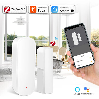 Tuya Zigbee/WiFi Senzor ușă inteligentă Fereastră ușă de garaj Detectoare deschise/închise Smart Life APP Telecomandă prin Alexa Google Home