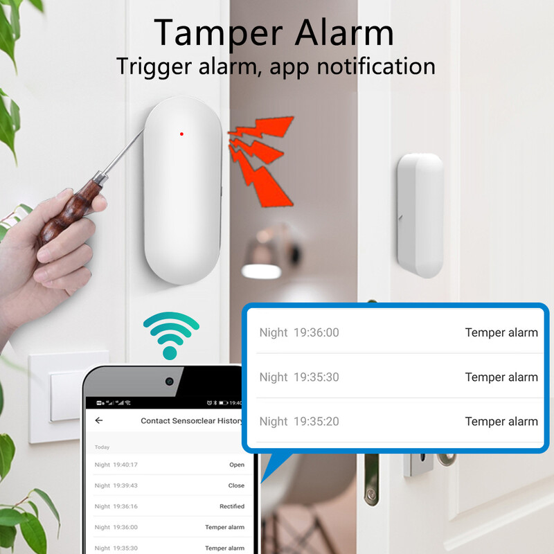 Tuya Smart Home WiFi Detector de uși Aplicație Notificare Senzor de fereastră Alertă de protecție de securitate Alarma de securitate