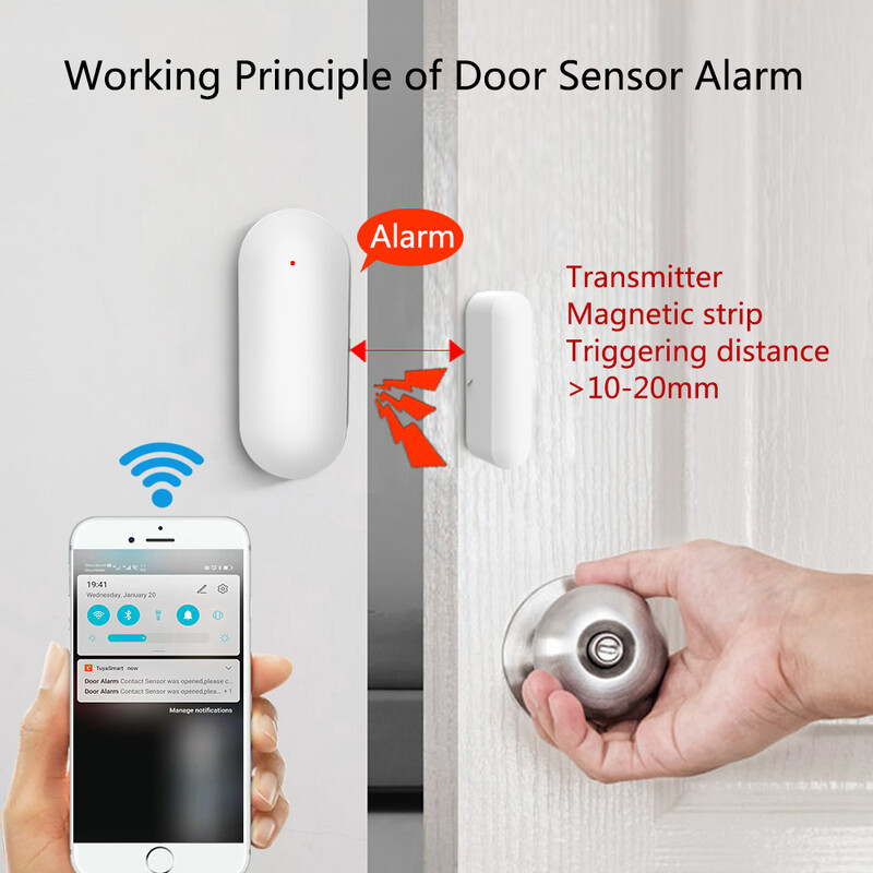 Tuya Smart Home WiFi Detector de uși Aplicație Notificare Senzor de fereastră Alertă de protecție de securitate Alarma de securitate