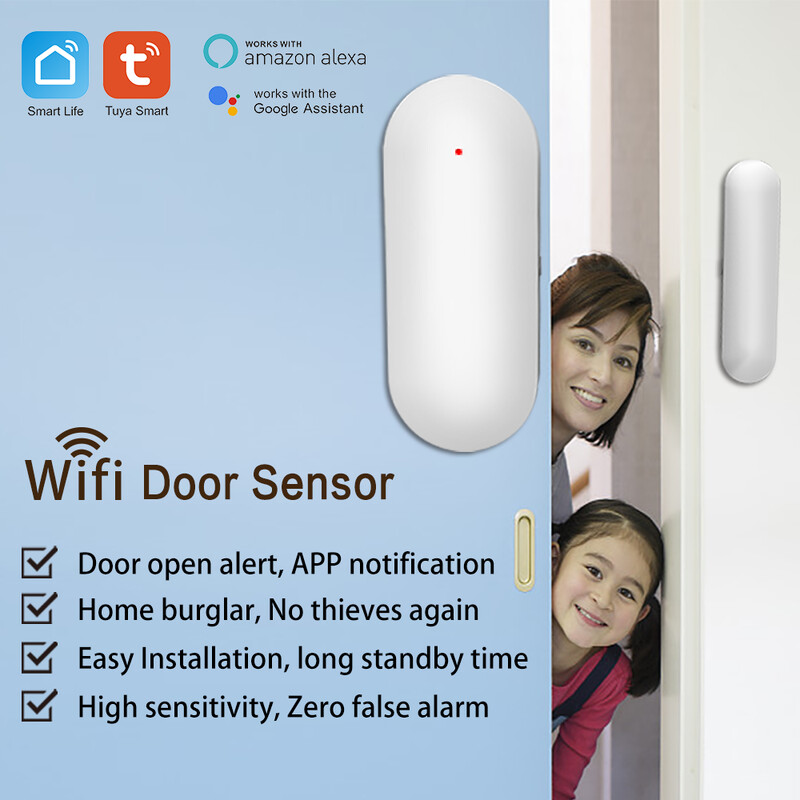 Tuya Smart Home WiFi Detector de uși Aplicație Notificare Senzor de fereastră Alertă de protecție de securitate Alarma de securitate