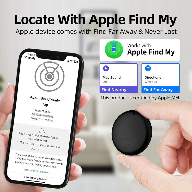 Mini localizator inteligent pentru sistemul Apple iOS Găsește aplicația mea găsitor pentru copii/animale de companie Cheie/bicicletă/Portofel Anti-pierdere Smart Bluetooth GPS Tracker