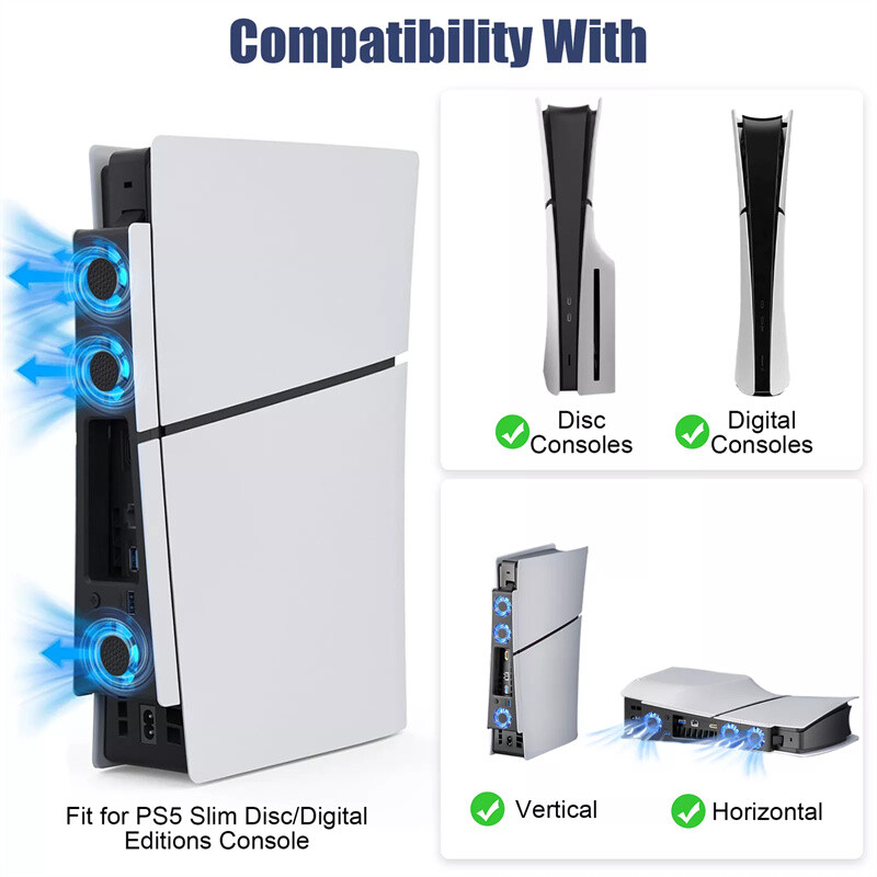Ventilator de răcire silențios îmbunătățit pentru consola PS5 Slim (digitală/disc) cu lumini LED Sistem de răcire eficient pentru Playstation 5 Slim
