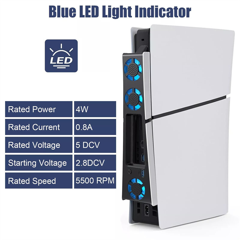 Ventilator de răcire silențios îmbunătățit pentru consola PS5 Slim (digitală/disc) cu lumini LED Sistem de răcire eficient pentru Playstation 5 Slim