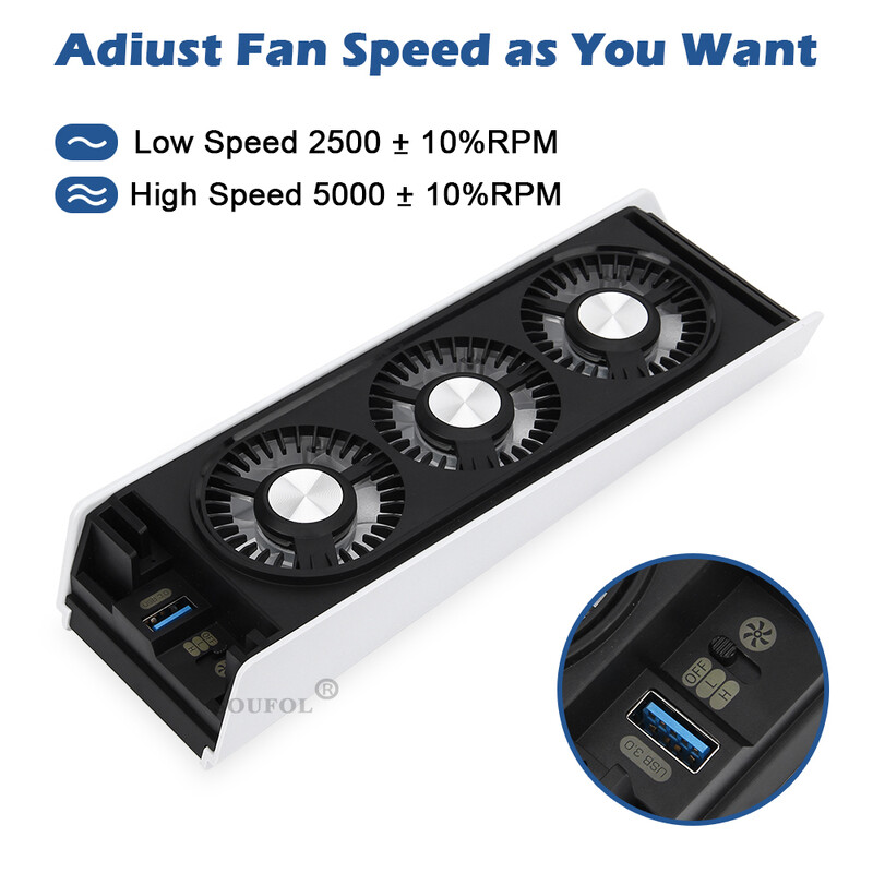 Nadograđeni ventilator za hlađenje Tihi ventilator za hlađenje LED svjetlo USB3.0 čvorišta za PS5 Playstation 5 Disc & Digital Edition Console Dodaci