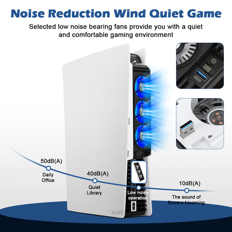 Nadograđeni ventilator za hlađenje Tihi ventilator za hlađenje LED svjetlo USB3.0 čvorišta za PS5 Playstation 5 Disc & Digital Edition Console Dodaci