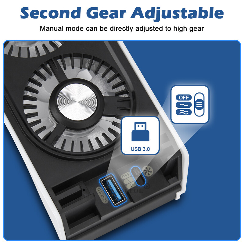 Nadograđeni ventilator za hlađenje Tihi ventilator za hlađenje LED svjetlo USB3.0 čvorišta za PS5 Playstation 5 Disc & Digital Edition Console Dodaci