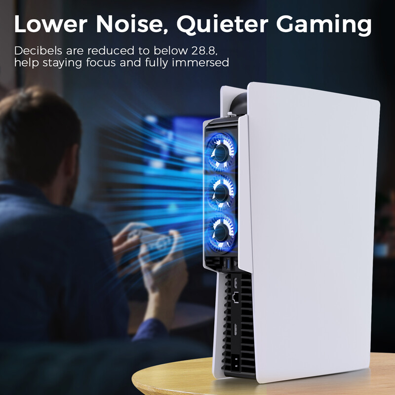 IINE PS5 охлаждащ вентилатор с контролирана температура Надстроен охлаждащ вентилатор с USB3.0 хъбове, съвместим с PS5 Disc & Digital Edition