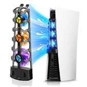 RGB aušinimo ventiliatorius, skirtas PS5 efektyviai aušinimo sistemai 3 greičių tylūs aušintuvai, skirti PS5 konsolės priedams, diskams ir skaitmeninei versijai