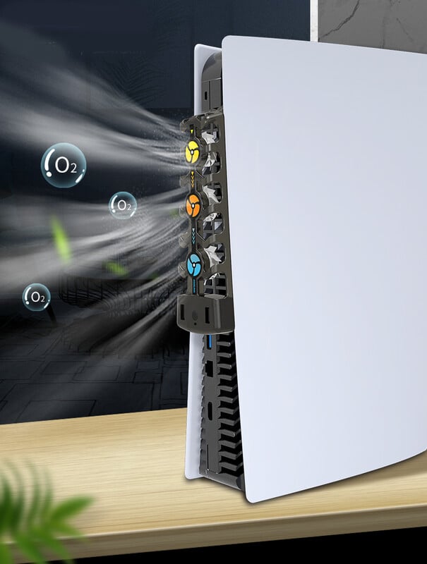 RGB aušinimo ventiliatorius, skirtas PS5 efektyviai aušinimo sistemai 3 greičių tylūs aušintuvai, skirti PS5 konsolės priedams, diskams ir skaitmeninei versijai