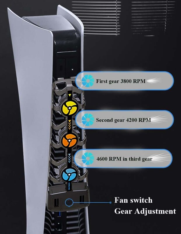 RGB aušinimo ventiliatorius, skirtas PS5 efektyviai aušinimo sistemai 3 greičių tylūs aušintuvai, skirti PS5 konsolės priedams, diskams ir skaitmeninei versijai