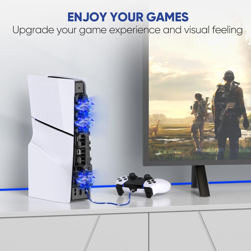 PS5 Slim Ventilatori za hlađenje Ventilator za Playstation 5 Slim Disc Edition/Digital s RGB osvjetljenjem i USB 3.0 priključkom za novi PS5