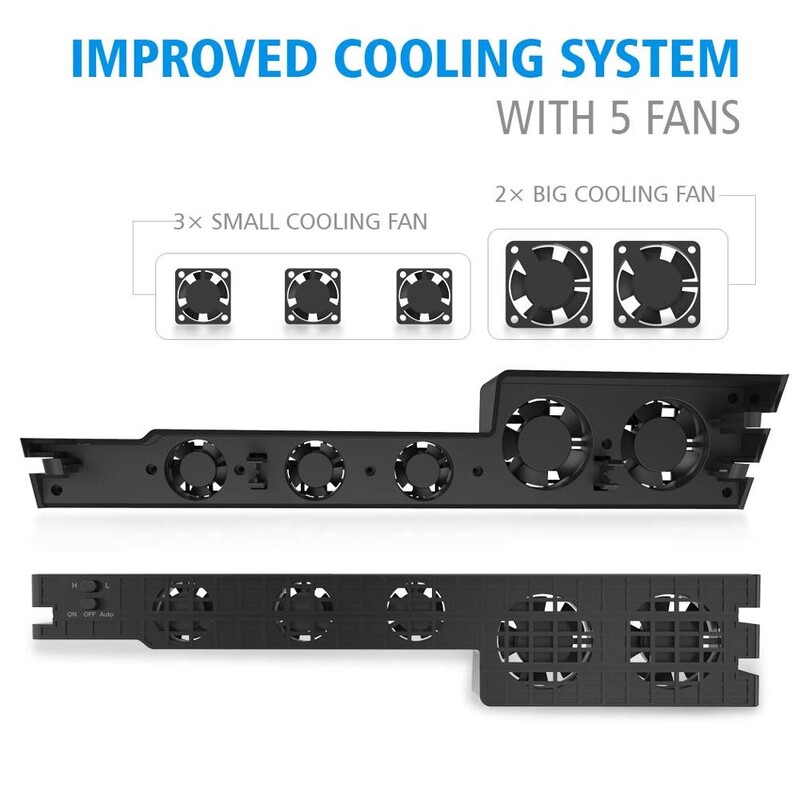PS4 Pro dzesētājs, Play Station 4 Pro dzesēšanas ventilators USB ārējais 5 ventilatoru Super Turbo temperatūras dzesēšanas ventilators PS4 Pro konsolei