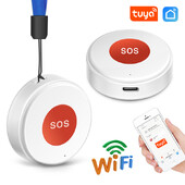 Tuya WiFi SOS Buton de apel de panică Smart Life APP Baterie reîncărcabilă Alarma cu o cheie pentru pacient, copii, bătrân, frânghie