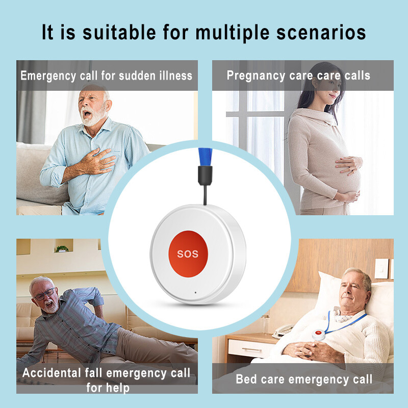 Tuya WiFi SOS Buton de apel de panică Smart Life APP Baterie reîncărcabilă Alarma cu o cheie pentru pacient, copii, bătrân, frânghie