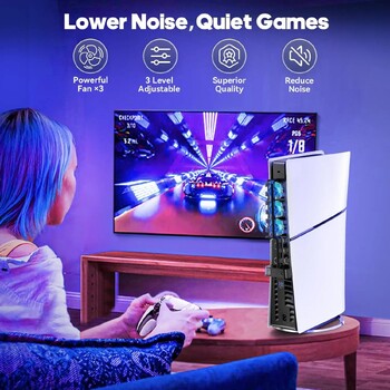 Για PS5 Slim Disc & Digital Playstation 5 Console Cooling Fan Cooler 3-Level with Blue Ambient Light Efficient