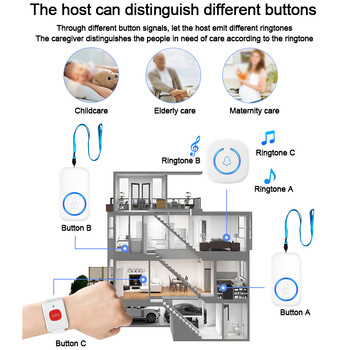 Κουμπί ασύρματου ρολογιού τηλεειδοποίησης έκτακτης ανάγκης SOS Paramedic Pager 60 Songs Κουμπί κλήσης έκτακτης ανάγκης για παιδιά Ηλικιωμένοι Σύστημα κλήσης ασθενών