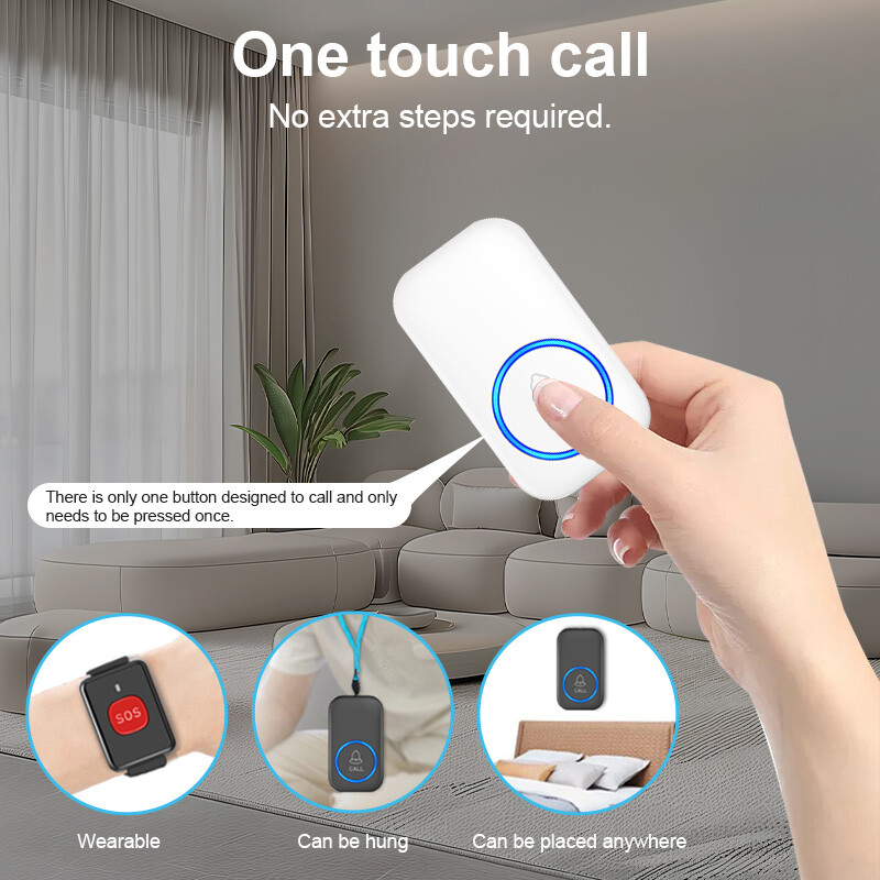 Bezvadu pulksteņa poga Peidžeris avārijas SOS Paramedicīnas peidžeris 60 dziesmu ārkārtas zvana poga bērniem gados vecākiem pacientiem.