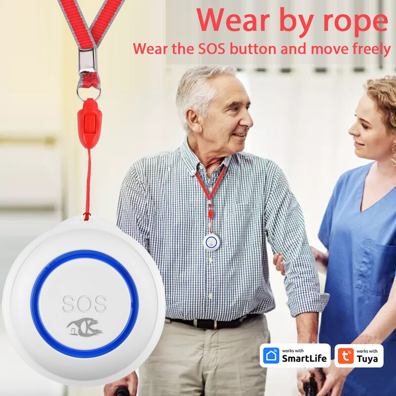 Tuya WiFi SOS Buton de alarmă Baterie reîncărcabilă Buton de panică de urgență pentru bătrâni Bătrâni Auto-apărare personală Smart Life App Push