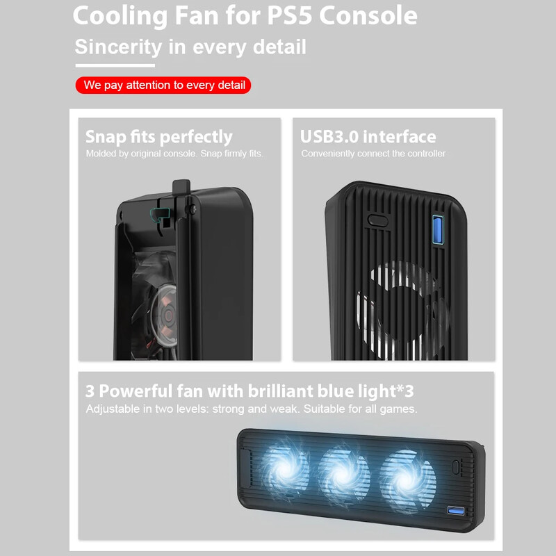 Pentru consola PS5 Ventilator de răcire gazdă extern cu sistem de răcire cu lumină LED Ventilator de răcire silențios pentru Playstation 5 Disc&Digital Edition