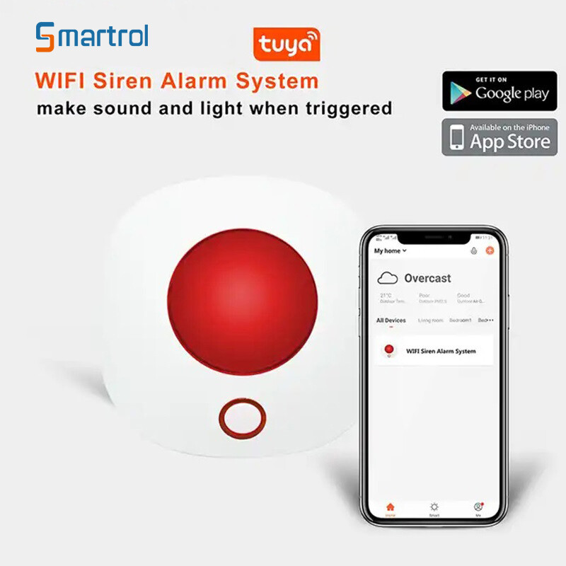 Smartrol WiFi ohutuskaitse Sireen Strobe Light Sensor Kodualarmi turvasüsteem 110dB Helivalgusalarm Tuya Smart Life'ile