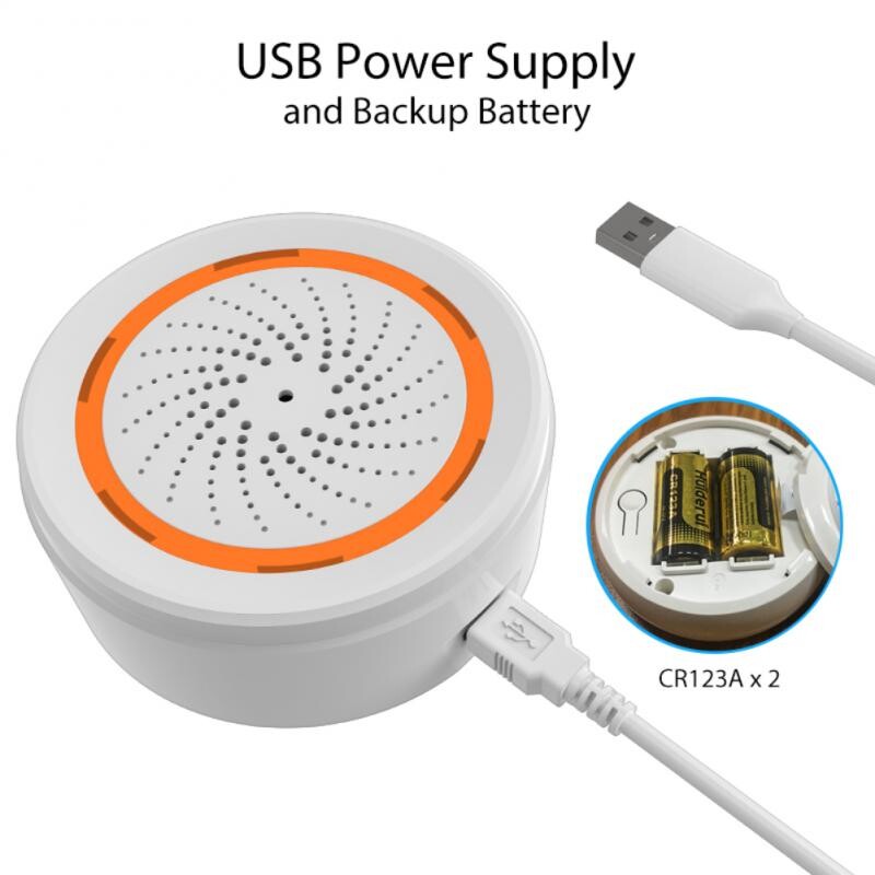 Tuya Smart Siren Аларма за домашна сигурност с Strobe Alerts Поддържа USB кабел Power UP Работи с TUYA Smart Hub Siren