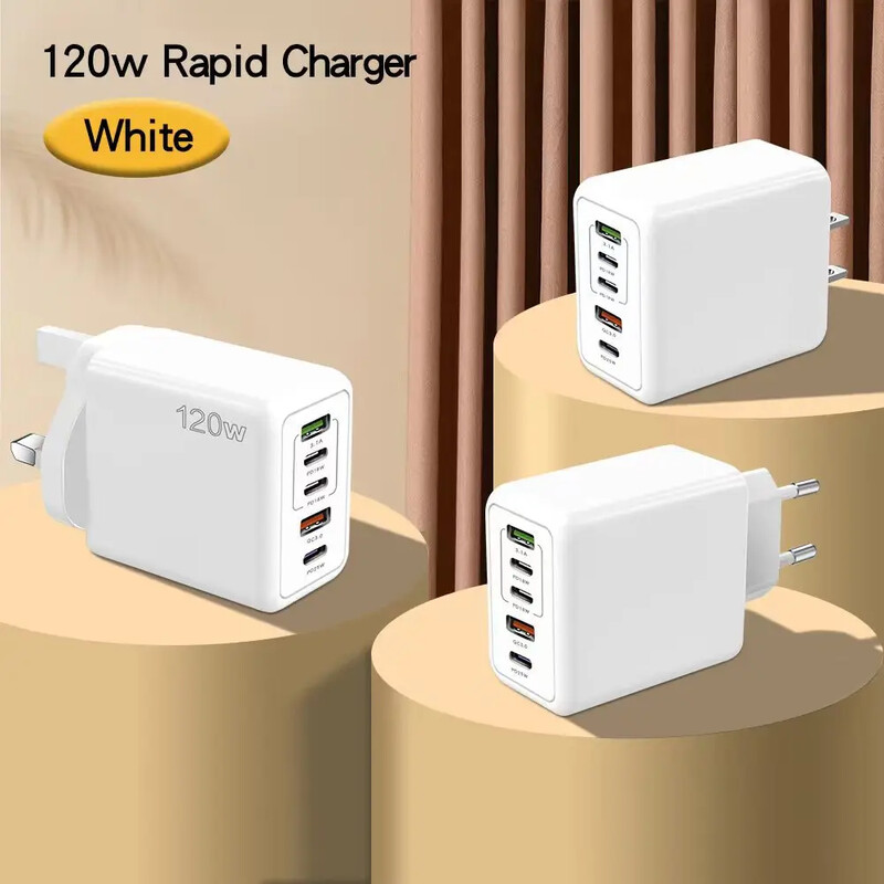 Supercharge USB Type C kabelis QC3.0 120W PD Super ātrs lādētājs priekš Samsung iPhone Xiaomi Huawei universāls 5 portu ātrais lādētājs