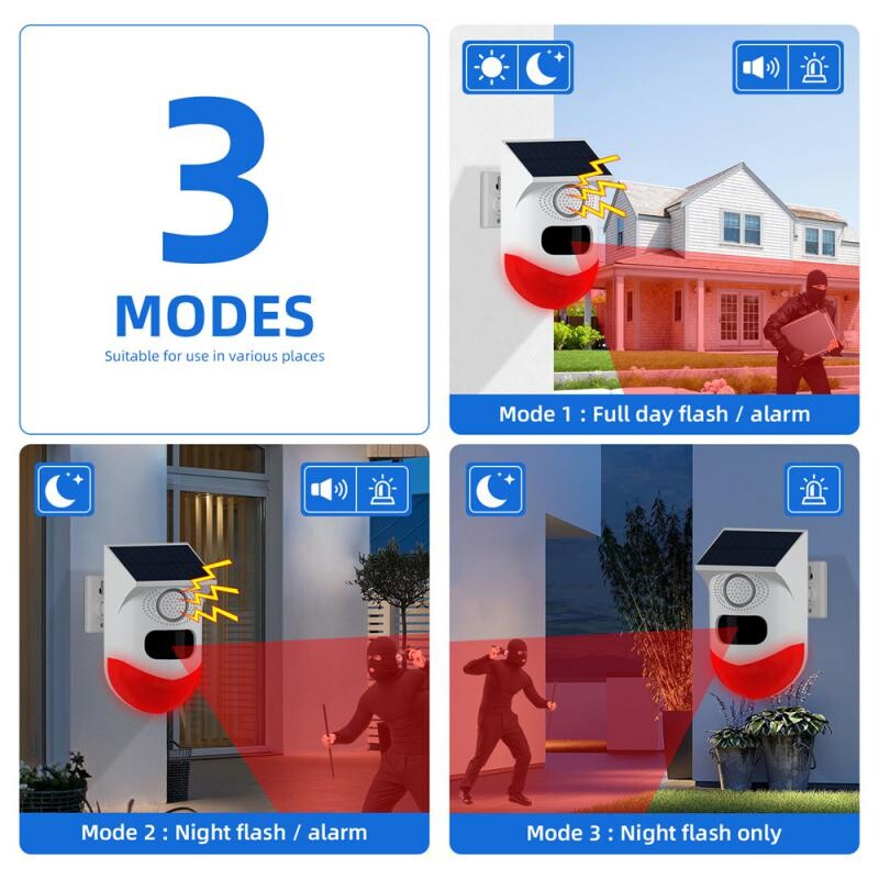 Tuya WiFi Alarmă solară PIR cu infraroșu în aer liber Sirenă fără fir Sistem de alarmă de securitate pentru acasă Sirenă stroboscopică rezistentă la apă Telecomandă