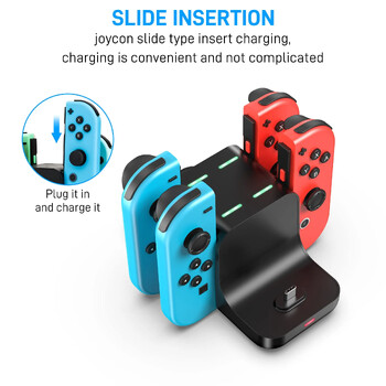 Switch Charger Dock Station 6 in 1, Charging Dock Storage Stand για Switch και Pro Controller με καλώδιο φόρτισης USB C, μαύρο