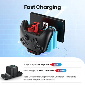 Switch Charger Dock Station 6 in 1, Charging Dock Storage Stand για Switch και Pro Controller με καλώδιο φόρτισης USB C, μαύρο