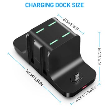 Switch Charger Dock Station 6 in 1, Charging Dock Storage Stand για Switch και Pro Controller με καλώδιο φόρτισης USB C, μαύρο