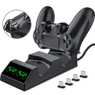 Зарядно устройство с двоен контролер за PS4 с 4 зареждащи микро USB ключове Докинг станция за бързо зареждане за Playstation 4/PS4 Slim/PS4 Pro