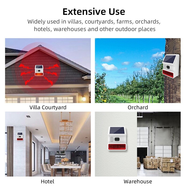 Безжична слънчева светлинна аларма Звукова светкавица Външна алармена сирена за 433Mhz Wifi GSM алармена система за дома, фермата