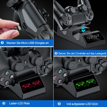 Charing Dock Station για χειριστήριο PS4 με 4 Dongles Micro USB Dual Fast Controller Charger για Playstation 4/PS4 Slim/PS4 Pro