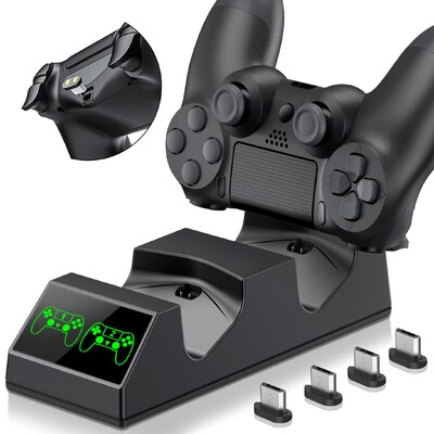 Stație de andocare pentru controler PS4 cu 4 dongle Micro USB Încărcător pentru controler rapid dublu pentru Playstation 4/PS4 Slim/PS4 Pro