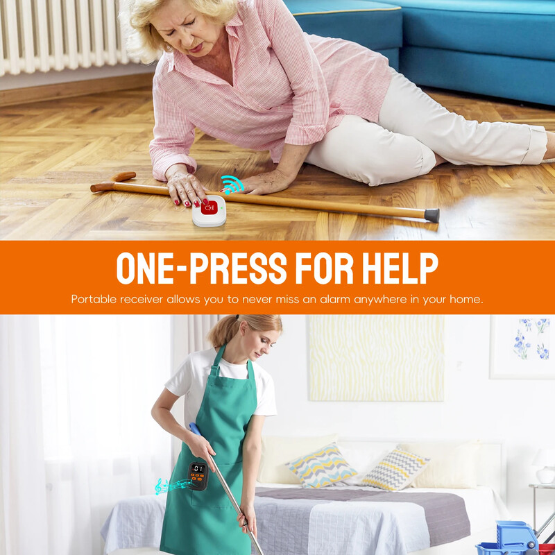 SOS часовник Caregiver Пейджър Безжичен медицински бутон за повикване Наблюдение SOS аларми за възрастни хора Вибрационен пейджър Цифров дисплей Звънец за повикване