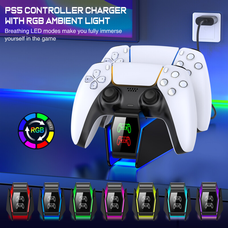 BEBONCOOL За PS5 Контролер Зарядно RGB Станция за бързо зареждане За PlayStation5 Безжични игрови контролери Стойка за зареждане Геймпад