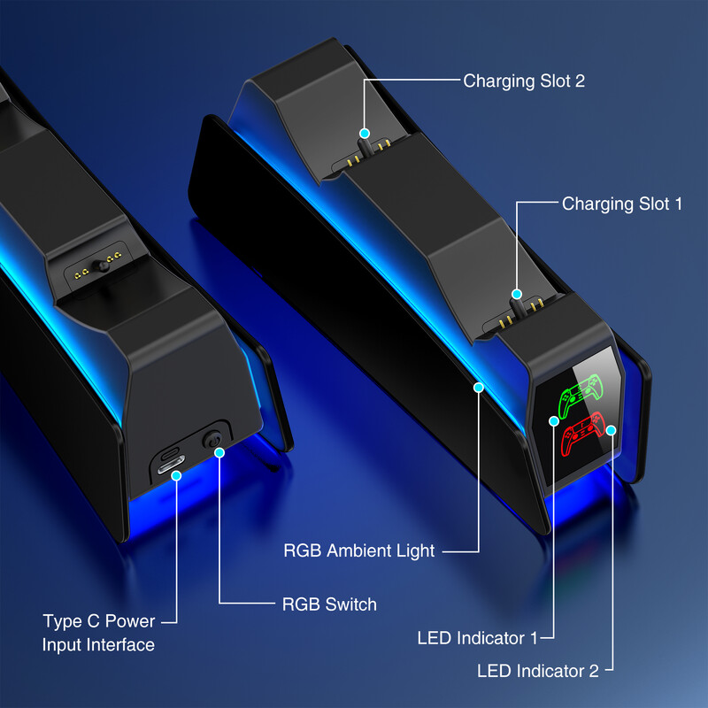 BEBONCOOL За PS5 Контролер Зарядно RGB Станция за бързо зареждане За PlayStation5 Безжични игрови контролери Стойка за зареждане Геймпад