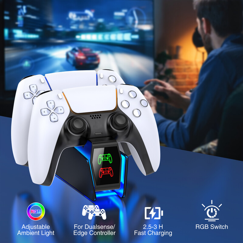 BEBONCOOL За PS5 Контролер Зарядно RGB Станция за бързо зареждане За PlayStation5 Безжични игрови контролери Стойка за зареждане Геймпад