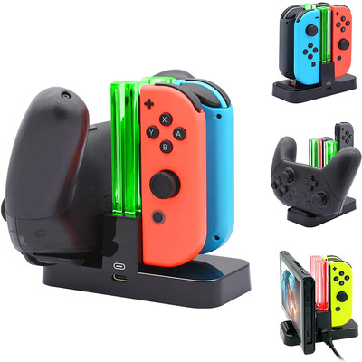 4 viename įkrovimo dokas, skirtas Nintend Switch Joy-con valdiklio LED įkroviklis, skirtas Nintendo Switch Pro Gamepad įkrovimo stovas Switch Lite