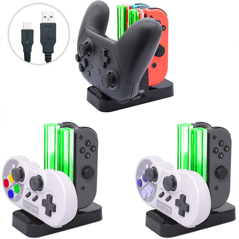 Dock de încărcare 4 în 1 pentru controler Joy-con Nintend Switch Încărcător LED pentru Nintendo Switch Pro Gamepad Stand de încărcare Switch Lite