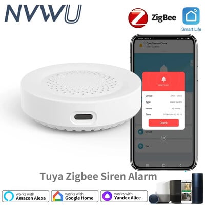 Сирена Tuya Zigbee Аларма за интелигентна домашна сигурност 100db високоговорител работи с Alexa Yandex Alice Изисква Tuya Zigbee Hub.