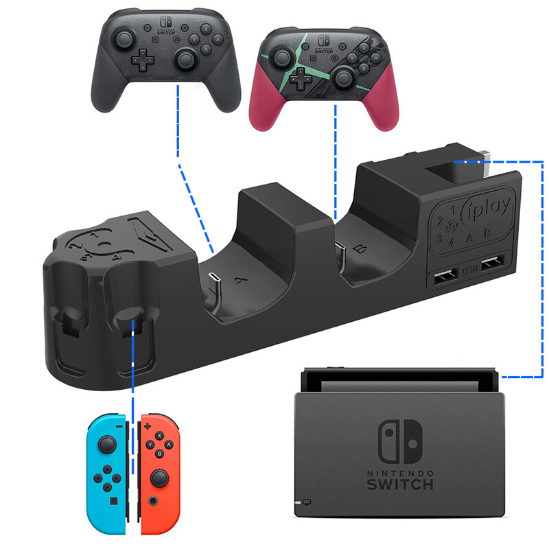 6 в 1 контролер зарядно докинг станция за Nintendo Switch 4 Joypad 2 Pro контролери USB 2.0 стойка за зареждане Аксесоари за игри