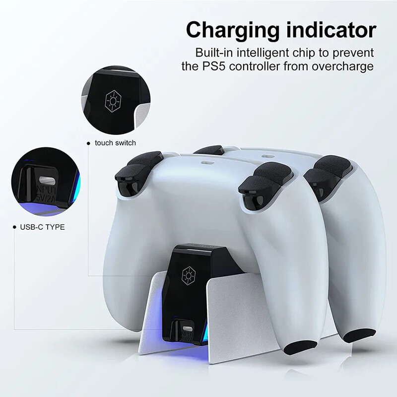 PS5 Type-C DualSense uzlādes stacijai Dual Charging Dock lādētāja statīvs PlayStation 5 DualSense bezvadu spēļu kontrolierim
