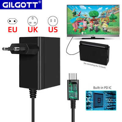 GILGOTT EU/US/UK Kištukinis kintamosios srovės adapterio įkroviklis, skirtas Nintendo Switch OLED Travel Charging Type C USB maitinimo šaltinis, skirtas Nintend Switch