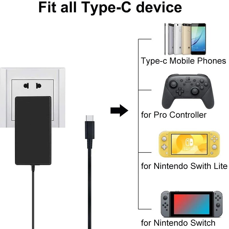 GILGOTT EU/US/UK Spraudnis maiņstrāvas adaptera lādētājs Nintendo Switch OLED Travel Charging Type C USB barošanas avots priekš Nintend Switch
